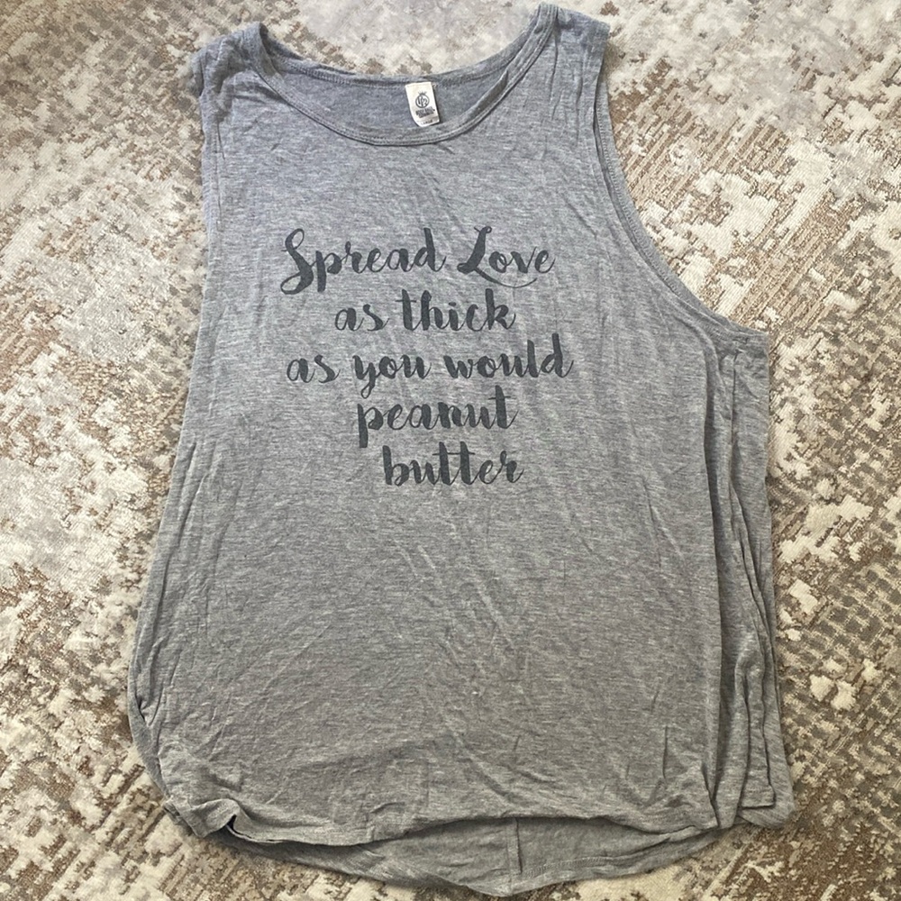 Body Rags brand grey graphic tank top with split back slit